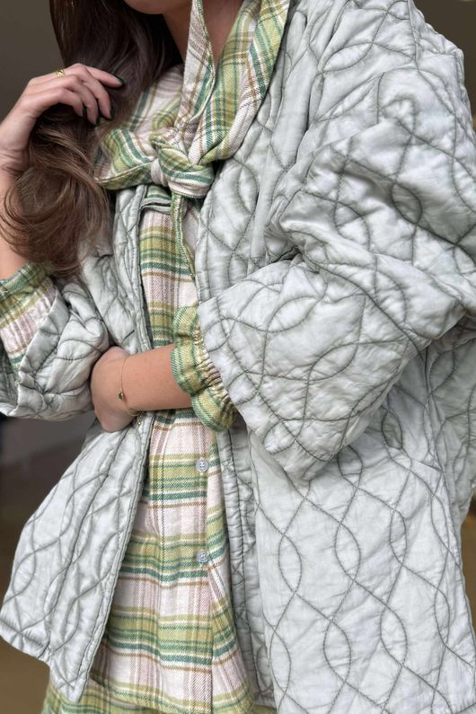 Dolman Cotton Quilted Jacket Vintage Washed Khaki